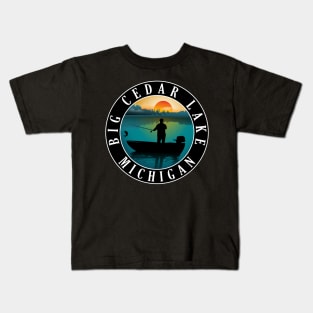 Big Cedar Lake Fishing Michigan Sunset Kids T-Shirt